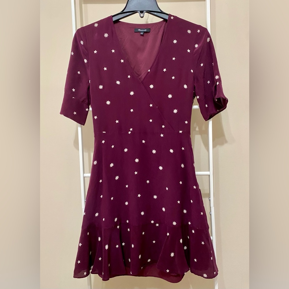 Madewell Silk Flutter Hem Dress Star Mix - Picture 2 of 5